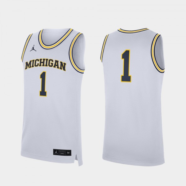 University of Michigan #1 Men's Jersey White College Basketball Replica High School
